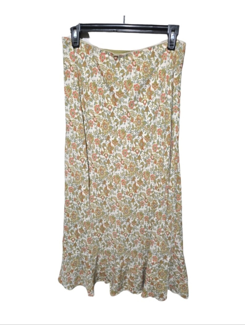 Sundance 100% Silk Floral Midi Skirt Size 12 Boho Fluted Mermaid Hem Double Silk